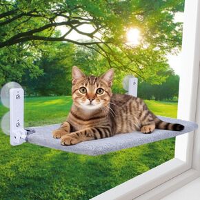 Cat Window Perch,Foldable Cat Window Hammock Sunbathing and Climbing Cats Hammock for Window Bed Bearing 40 Pounds Window Perch for Cats Inside 2-in-1 Reversible Cover（Light Gray）