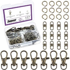 SWPEET متنوع 150pcs سلسلة مفاتيح برونزية صنع مجموعة ، 50pcs مشابك مخلب لوبستر دوارة ، 50pcs متنازع على مشبك مشبك مزدوج 8 شكل ، حلقة قفزة 50pcs ، خطاف الزناد الدوران ، مشابك دوار