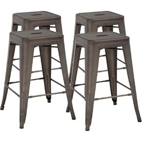 FDW Metal Bar Stools Set of 4 Counter Height Barstool 24 Inches Industrial Bar Chairs Patio Stool Stackable Backless Stool Indoor Outdoor Metal Kitchen Stools Bar Chairs