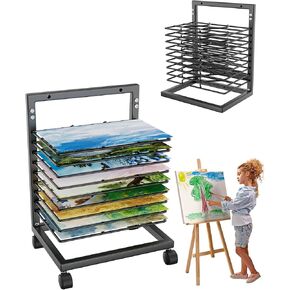 Art Drying Rack, Paint Drying Rack with 9 Removable Shelves,Wall Art Storage Drying Rack with Wheels for Classrooms & Art Studios