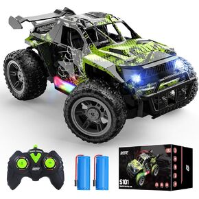 سيارة Deerc Remote Control مع مصابيح LED الملونة ، 1:18 RC Truck for Boys ، 2.4 جيجا هرتز لعبة شاحنة Monster مع بطاريتين ، جميع التضاريس Auto Mod