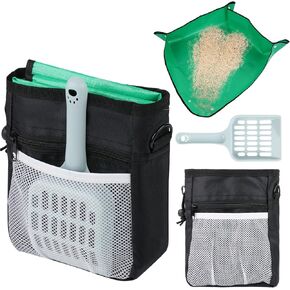 3 PCS Travel Travel Ditter Box Set بما في ذلك حقيبة سفر القطط القابلة للطي قابلة للطي والقطار القمامة المحمولة صندوق القمامة المحمولة للسفر