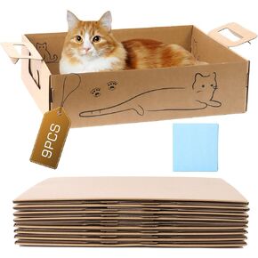 2 Pack Disposable Litter Boxes for Cats, Travel Litter Box with Pee Pads, Double Layer Waterproof Litter Tray for Cats Small Pets (16.9'' x 12.9'' x 5.1'')