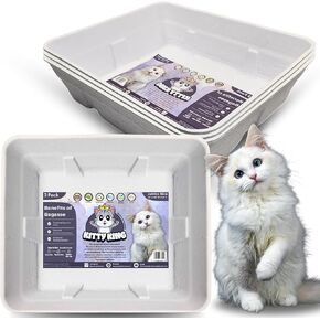 Kitty King Disposable Jumbo Kitty Litter Box with Bagasse Material | 3-Pack of Durable and Hygienic Cat Litter Boxes for Housebreaking | Travel and Eco-Friendly