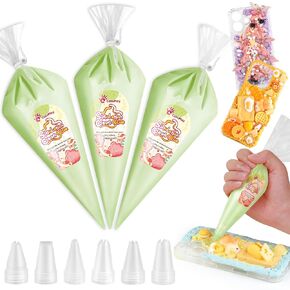 Cream Glue, 3PCS White Whipped Cream Glue Kit (Each 100g) with 6PCS Piping Tip, DIY Phone Case Kit for Decoration Craft Gift Fun for Birthday, Christmas