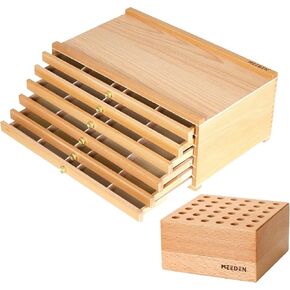 Meeden Beechwood 6-Drawer فنان مربع تخزين التزويد و 36 ثقوب القلم رصاص وفرش
