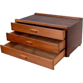 3-Drawer Art Supply Storage Box, Solid Beech Wood Organizer for Pastels, Pencils & Brushes, Portable Art Tool Box for Artists, Walnut