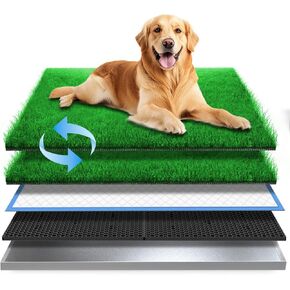 Stainless Steel Dog Grass Pad with Tray, Odor-Resistand & Easy to Clean Indoor/Outdoor Puppy Potty System,Durable Alternative to Plastic Dog Litter Box with Artificial Grass for Dogs Potty Training