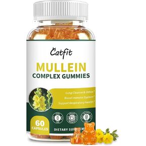 Mullein Gummies for Lungs – Mullein Leaf Extract with Quercetin, Elderberry for Respiratory & Immune Support,Lung Health & Breathing, Vegan, Pineapple Flavor, 60 Gummies