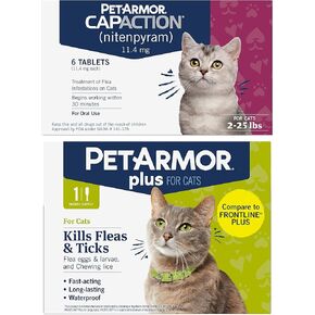PETARMOR CAPACTION (NITENPYRAM) علاج السلع المستعملة عن طريق الفم ل (CAT 6 جرعات) + BONUS PETARMOR PLUS FLEA وعلاج القراد والوقاية للقطط التي تزيد عن 1.5 رطل (جرعة واحدة)