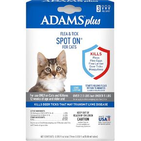 Plus Flea & Tick Spot On for Cats Over 2.5 lbs but Under 5 Pounds 3 Month Supply