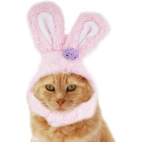 Easter Cute Costume Bunny Rabbit Hat with Ears, Plush Dog Cat Hat for Cats and Small Dogs, Party Costume Easter Pet Accessory Headwear, Soft Comfortable, Carrot Egg Decoration (White)