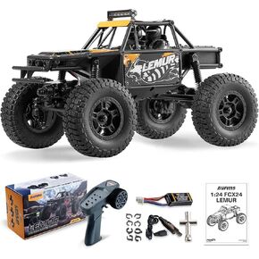 FCX24 FMS RC Crawler 1/24 LEMUR FCX24 4 Wheel Drive RC ROCK BUGGY ، 2.4GHz 380MAH HOPBY GRADE RC MODEL OFF ROAD ROAT RTR للبالغين (Orange)