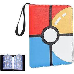 Card Binder 4 Pockets, Trading Card Binder Fits 400 Cards with 50 Double-Side Sleeves, Portable Card Collection Binder, Game Sports Card, Photo Albums with Zipper for Gifts Rhombic Red