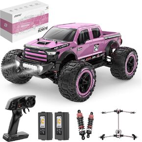 DEERC 1:10 سيارات RC السريعة للبالغين ، 4 × 4 زاحف الشاحنة عالية السرعة ، 48+كم/ساعة ، وردي جميع التضاريس هواية الشاحنة وحش التحكم عن بعد مع بطاريتين وحدات ، هدية مركبة للألعاب للأطفال
