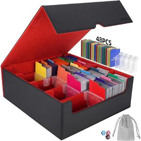 AFIING 4-Row [3200+] Trading Card Storage Box,card Organizer Holder With 4 card suppoters & 48 Dividers, Case Fit for Mtg Tcg Magic Commander Deck Playing Cards, Deck Box for Baseball Sport cards