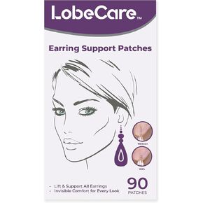 LobeCare - Clear Ear Lobe Support Patches for Earrings - Comfortable and Hypoallergenic Earring Backs for Droopy Ears - Prevents Stretching and Tearing - 90 Patches