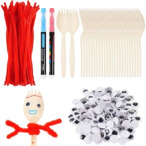 100 مجموعة مجموعة شوكة حرفة الإبداع القابل للتصرف sporks مجموعة الإبداع شوكة تشمل sporks منظفات الأنابيب الحمراء للتشويش ذاتيا للاصوص عيون googly وأقلام العلامات ، وصنع مجموعة الحرف الخاصة بك