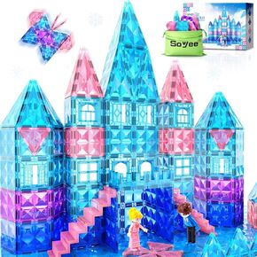 Magnetic Tiles 102pcs with 2 Stairs 2 Dolls Princess Castle Building Girls Toys Age 4-5 6-8 Magnetic Blocks Birthday Xmas Gifts for Girls Toys for 3 4 5 6 7 8+ Year Old
