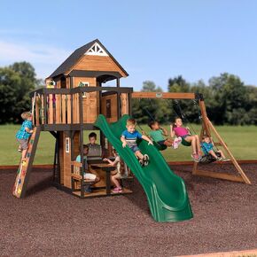 اكتشاف الفناء الخلفي Canyon Creek White Cedar Wood Swing مع شريحة موجة ، نادي ، مطبخ لعب ، منطقة للنزهات ، تقلبات الحزام ، أرجوحة على شبكة الإنترنت ، جدار صخري ، شرفات ، مسرح ، سلم خطوة ، Playset في الهواء الطلق