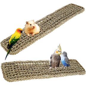 39 x 7 Inches Seagrass Mat, Natural Grass Woven Bird Net Hammock Mat, Climbing Rope Ladder Chew Toy, Cage Accessories for Parrots, Psittacines, Cockatiels, Hamsters, Lovebirds, Mice (2 Pack)