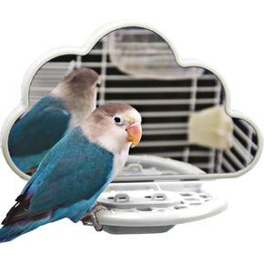 Bird Mirror with Perch, Parakeet Toy Swing with Feeder, Bird Cage Accessories for Parrots Cockatiel Conure Lovebirds Finch Canaries-White