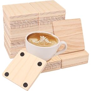 46 PCS Unfinished Wood Coasters, 4 x 4 Inch Square Blank Wooden Coasters for Crafts, DIY Wood Coasters with Non Slip Dot Stickers - DIY Wood Coasters for Engraving, Painting (Thick 0.35 Inch)