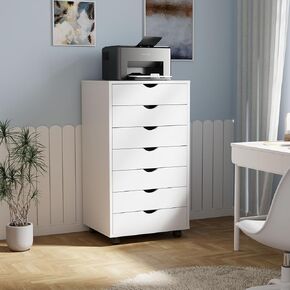 DUMOS 7 Drawer Vertical File Cabinet Mobile Filing Storage Dresser with Wheels Rolling Under Desk Printer Stand Wood Organizer for Office Home Bedroom, Black
