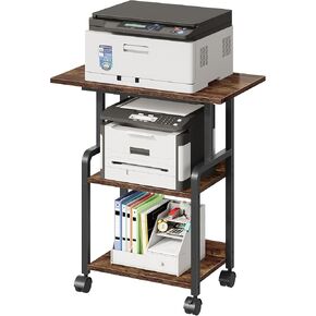 23.6-in Printer Stand with Storage, 3-Tier Printer Table for Home Office, Printer Cart Under Desk Storage, Suitable for Study, Kitchen, Living Room, Rustic Brown and Black TPS02BF