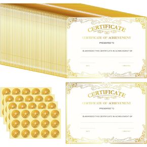 30 Pcs Certificate Paper with 30 Pcs Gold Seal Stickers, 8.5 x 11 Inch Printable Award Certificate Paper for Graduation, Achievement, Appreciation, Recognition