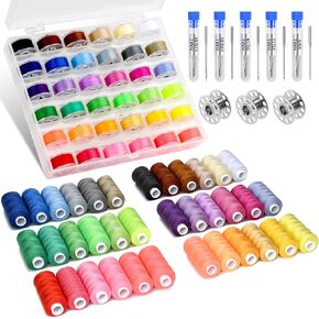 125 PCS مجموعة خيوط الخيط ، 36 مؤشرات ترابط آلات الألوان المتنوعة مع التخزين المؤقت ، و 400 ياردة مؤشرات ترابط البكرات مسبقة مع إبر آلات الجهاز 50 PCS لآلات الخياطة العالمية