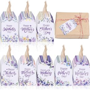 120 Pcs Mother's Day Floral Gift Tags Set with Hemp Rope Happy Mother's Day Holiday Paper Purple Floral Gift Tags for DIY Crafts Party Theme Event Packaging
