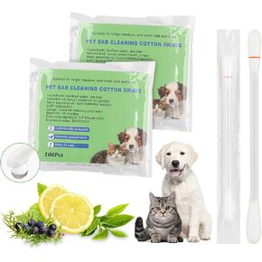 twoworld Pet Ear Swabs,2-in-1 Pet Ear Cleaning Liquid Swabs,Cat & Small Dog Ear Cleaner Swabs,Ear Cleaner Solution for Dogs and Cat for Daily Ear Cleaning Removes Wax, Dirt, & Odor (200)
