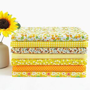 7 Pcs Yellow Cotton Fabric Squares, 20x20 Inch Printed Floral Craft Fabric, for DIY Sewing Cloths，Quilts and Cushion Covers