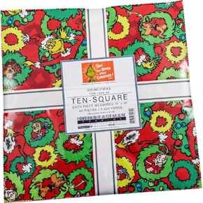 Dr. Seuss How The Grinch Stole Christmas Grinchmas 42 10-inch Squares Layer Cake Kaufman TEN-1329-42, Assorted