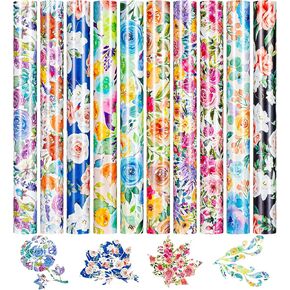 HTVRONT Floral Heat Transfer Vinyl - 12"x10" Watercolor Flower Iron On Vinyl Sheets, 11 Packs Pattern HTV with 1 Teflon Sheet, Patterned HTV Vinyl Bundle for Spring Clothing Costume