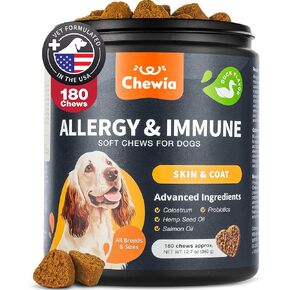 Dog Allergy Relief Chews - Itch Relief for Dogs - Allergy Chews for Itching Skin with Hemp Seed Oil, Turmeric, Quercetin - Immune Health Support Treats - Hot Spots - Skin and Coat Health