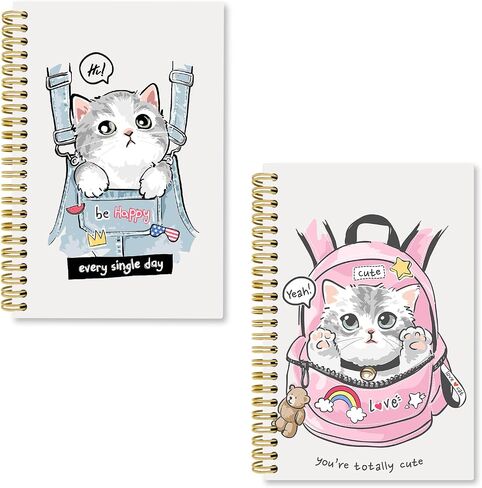 2pcs Interesting Cat design theme spiral notebook, 5.5x8.3inch, containing 50 inner pages, Cat Office Supplies Notebooks for School, Cute Notebook, office and writing, Cat Enthusiast's Cat Gift in Saudi Arabia