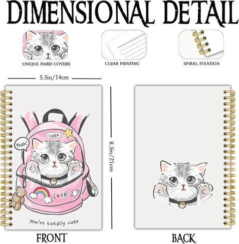 2pcs Interesting Cat design theme spiral notebook, 5.5x8.3inch, containing 50 inner pages, Cat Office Supplies Notebooks for School, Cute Notebook, office and writing, Cat Enthusiast's Cat Gift in Saudi Arabia