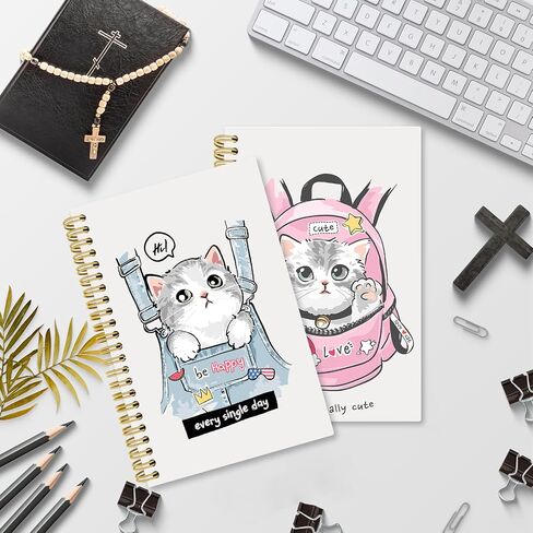 2pcs Interesting Cat design theme spiral notebook, 5.5x8.3inch, containing 50 inner pages, Cat Office Supplies Notebooks for School, Cute Notebook, office and writing, Cat Enthusiast's Cat Gift in Saudi Arabia