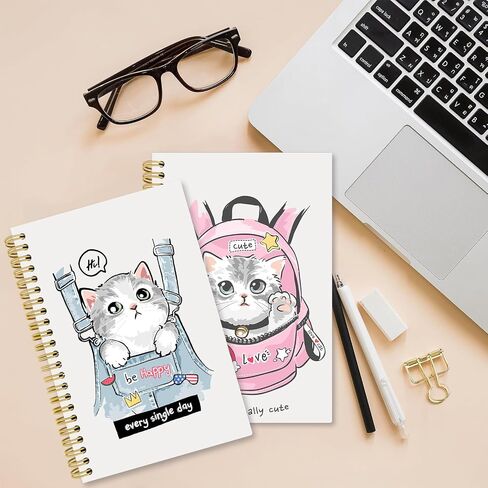 2pcs Interesting Cat design theme spiral notebook, 5.5x8.3inch, containing 50 inner pages, Cat Office Supplies Notebooks for School, Cute Notebook, office and writing, Cat Enthusiast's Cat Gift in Saudi Arabia