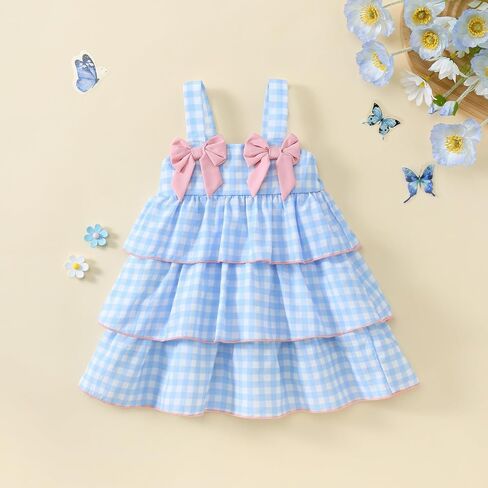 Baby Girl Summer Dress Toddler Girls Clothes Strap Backless Ruffle Plaid Dresses in Kuwait