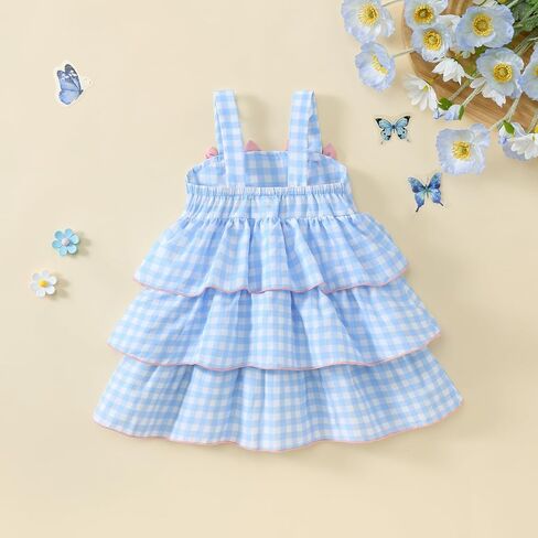 Baby Girl Summer Dress Toddler Girls Clothes Strap Backless Ruffle Plaid Dresses in Kuwait
