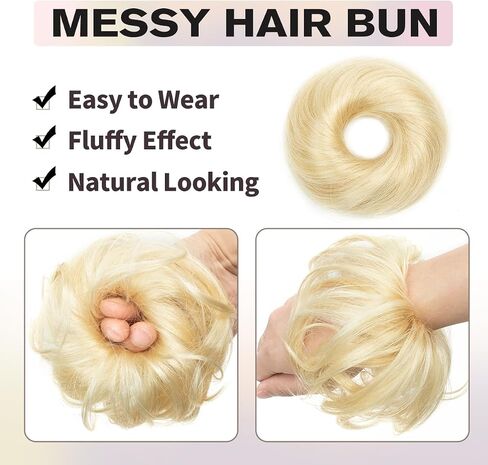 isheeny Messy Bun Hair Piece Children Natural Curly Updo Extension with Elastic Band for Girls - 100% Real Human Hair Tousled Bun Hairstyle - Ponytail Extensions Included Blond 2PCS in Saudi Arabia