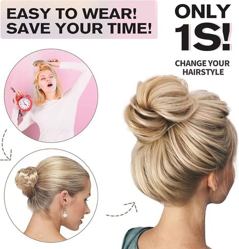 isheeny Messy Bun Hair Piece Children Natural Curly Updo Extension with Elastic Band for Girls - 100% Real Human Hair Tousled Bun Hairstyle - Ponytail Extensions Included Blond 2PCS in Saudi Arabia