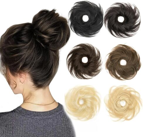 isheeny Messy Bun Hair Piece Children Natural Curly Updo Extension with Elastic Band for Girls - 100% Real Human Hair Tousled Bun Hairstyle - Ponytail Extensions Included Blond 2PCS in Saudi Arabia