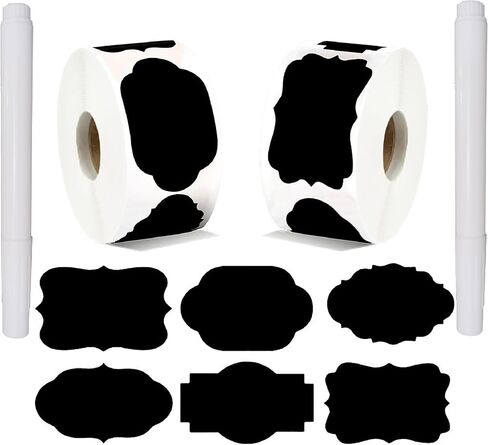 Chalkboard Labels 180pcs Waterproof Reusable Label Stickers with 2 White Liquid Chalk Markers for Storage Bin, Food Container, Mason Jars 5X7.5cm Black in Kuwait