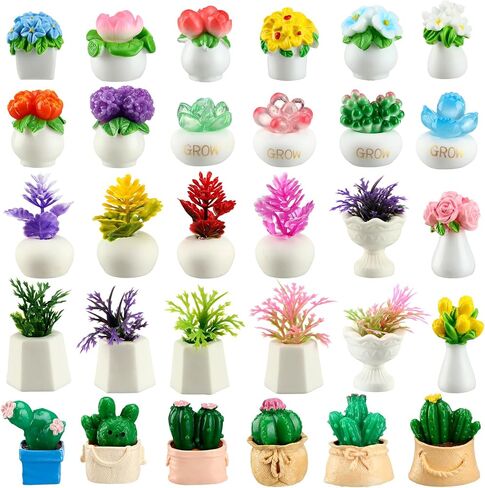 30 Pcs Miniature Potted Plants Dollhouse Accessories Mini Artificial Plant Flowers Tiny Greenery Cactus Figurines for Dollhouse Decoration Gift DIY Garden Bonsai Micro Landscape Decors in Saudi Arabia