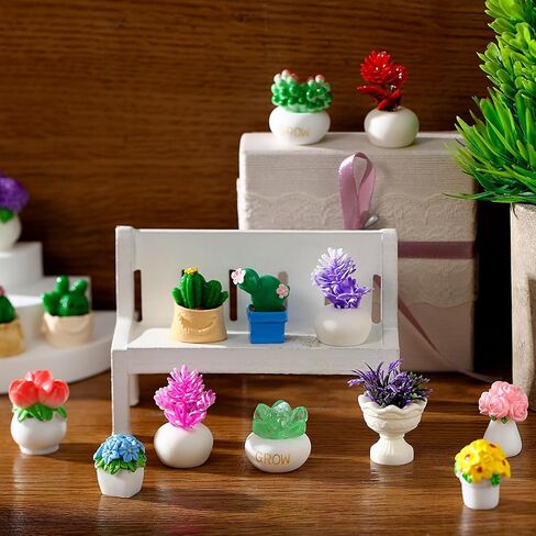 30 Pcs Miniature Potted Plants Dollhouse Accessories Mini Artificial Plant Flowers Tiny Greenery Cactus Figurines for Dollhouse Decoration Gift DIY Garden Bonsai Micro Landscape Decors in Saudi Arabia