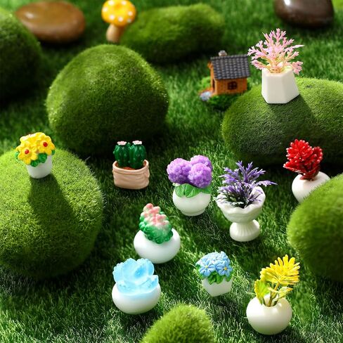 30 Pcs Miniature Potted Plants Dollhouse Accessories Mini Artificial Plant Flowers Tiny Greenery Cactus Figurines for Dollhouse Decoration Gift DIY Garden Bonsai Micro Landscape Decors in Saudi Arabia
